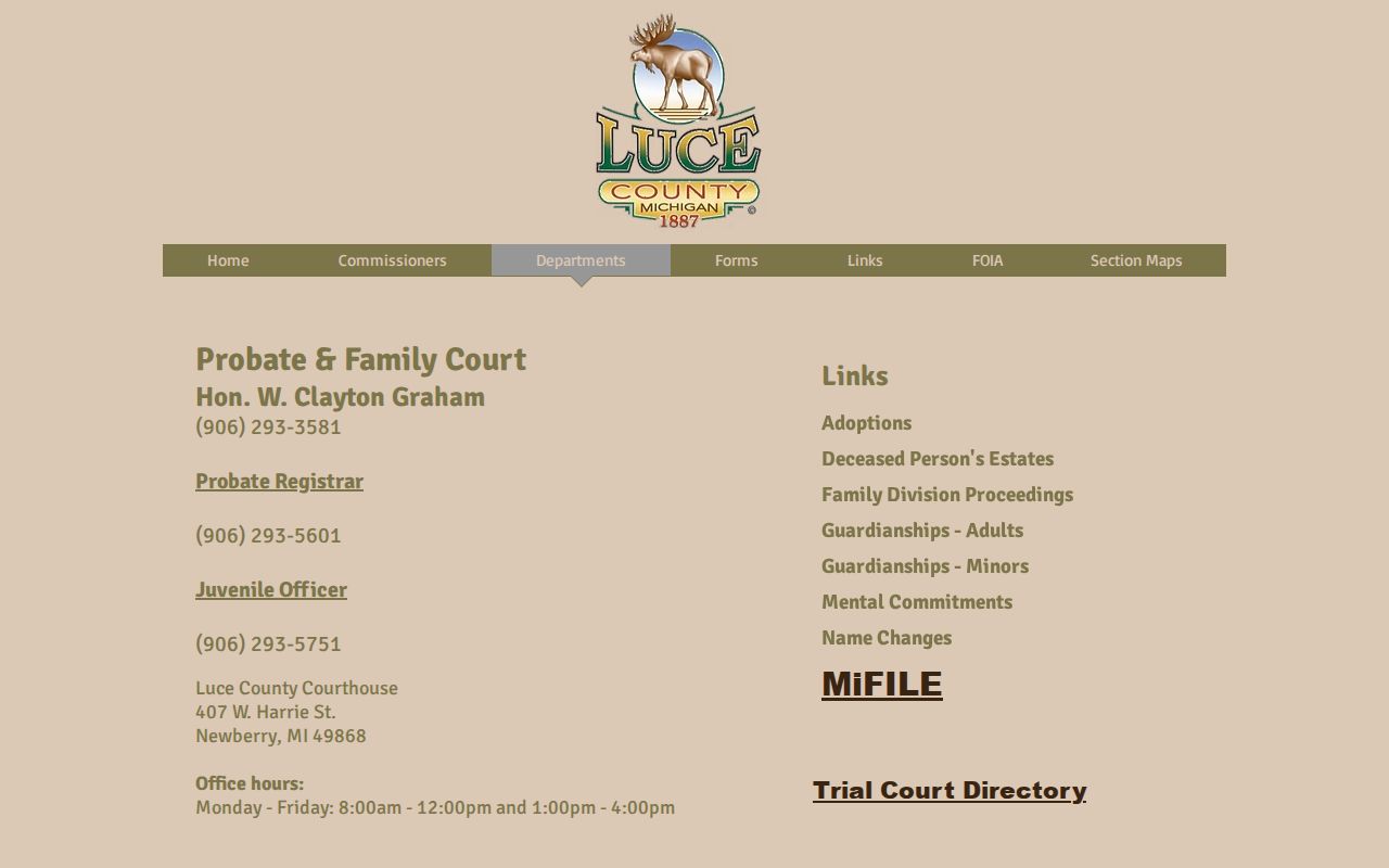 Newberry warrant search: Luce County courthouse offices at West Harrie Street