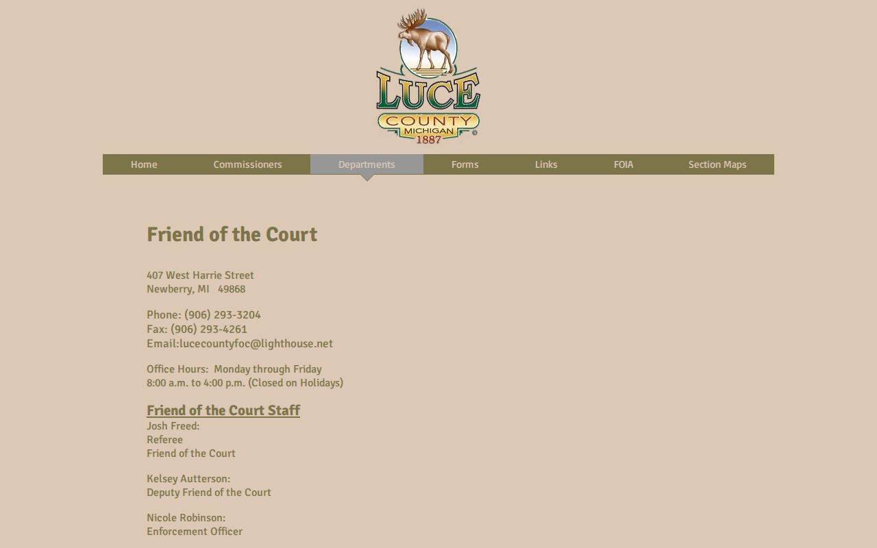 Luce County bench warrant lookup: Friend of the Court line with bench warrant information