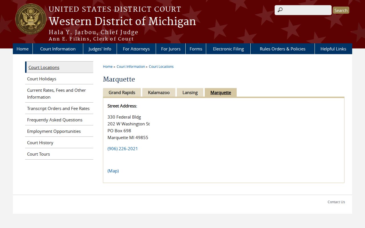Luce County most wanted context: federal courthouse in Marquette serving the Northern Division