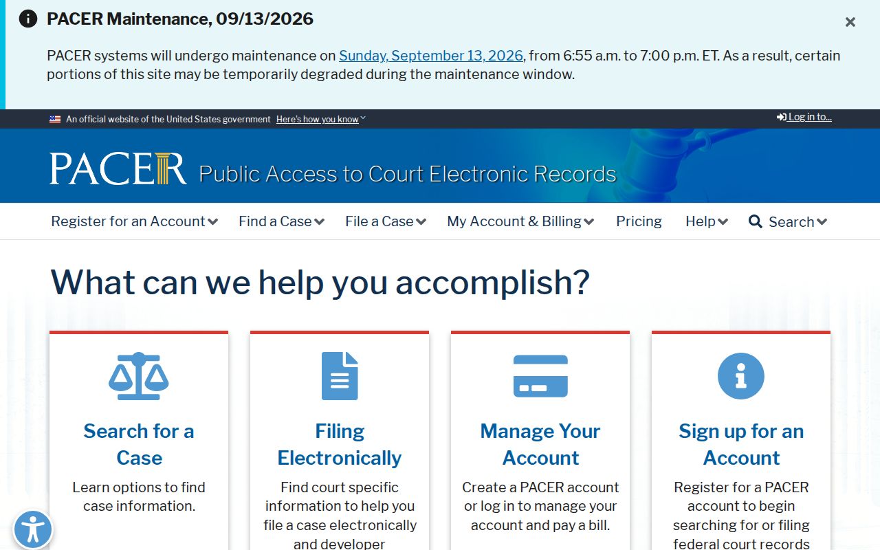 Luce County warrant search: federal docket search and fee notice page