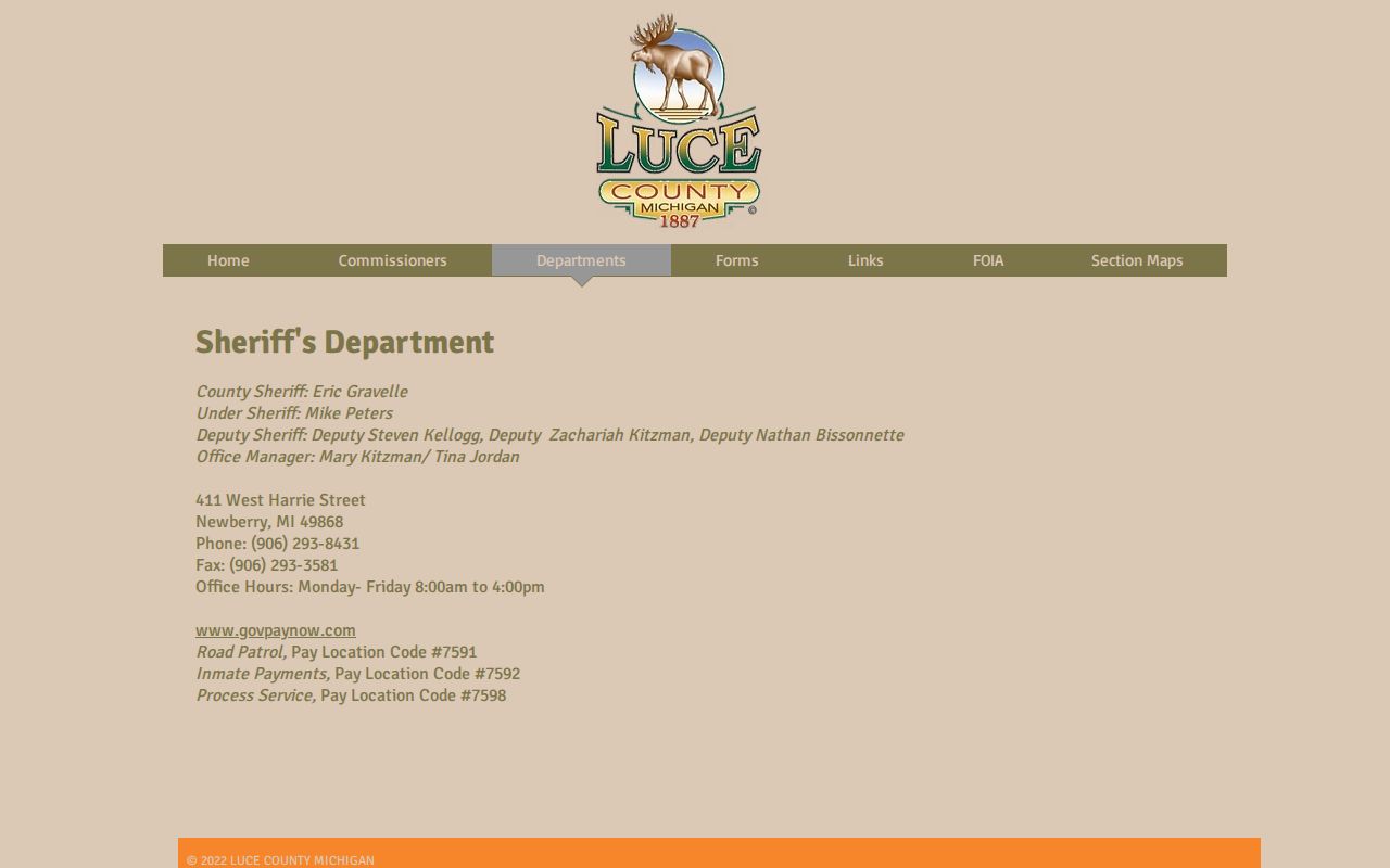 Luce County warrant records: official Luce County Sheriff's Department page