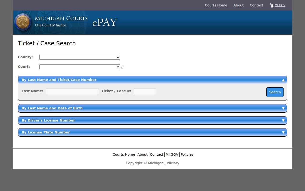 Luce County traffic warrant search: official ticket and case search panels